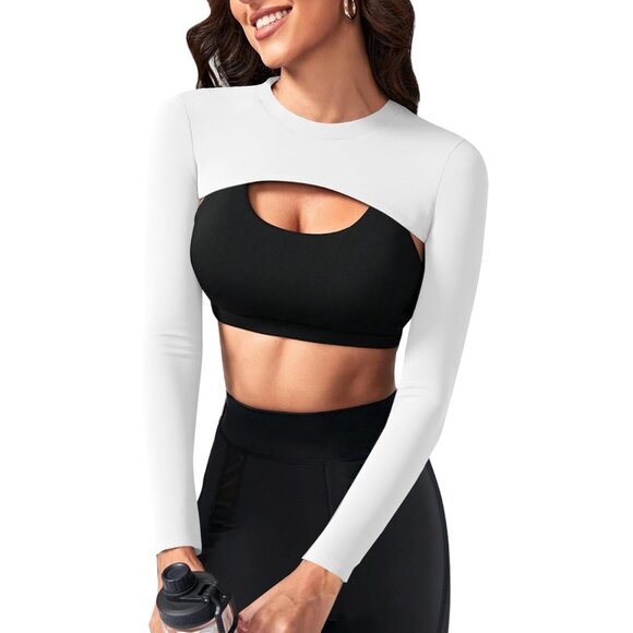 Other - Women's Crop Top Bolero Shrug Long Sleeve Gym Workout Shirt breathable